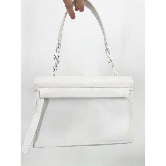 Off White White Leather Embossed Diagonal Stripe Soft Binder Clip Shoulder Bag - Picture 10 of 12